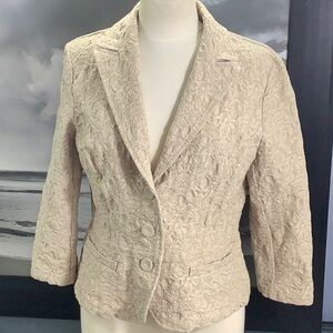 Marks & Spencer Beige Stretch Floral Matelasse Peplum Blazer Jacket Sz M
